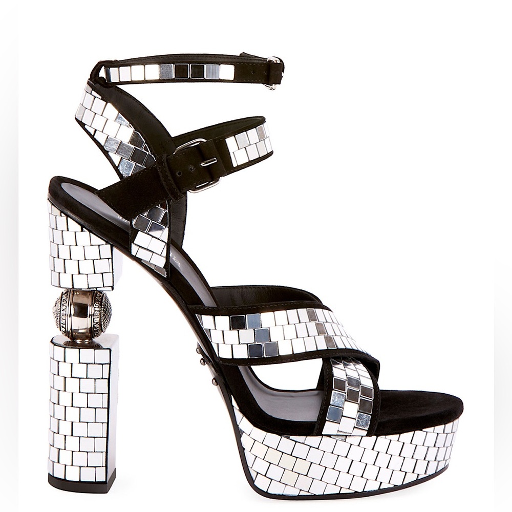 Balmain Black and Silver Platform Sandals